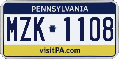 PA license plate MZK1108