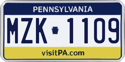 PA license plate MZK1109