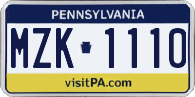 PA license plate MZK1110
