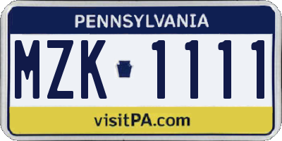 PA license plate MZK1111