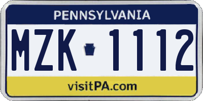 PA license plate MZK1112