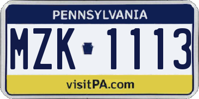 PA license plate MZK1113