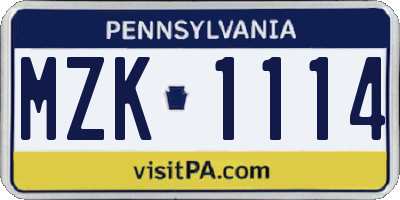 PA license plate MZK1114