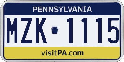 PA license plate MZK1115