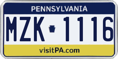 PA license plate MZK1116