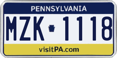 PA license plate MZK1118