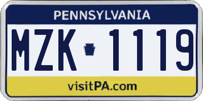 PA license plate MZK1119