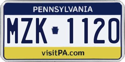 PA license plate MZK1120