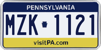 PA license plate MZK1121