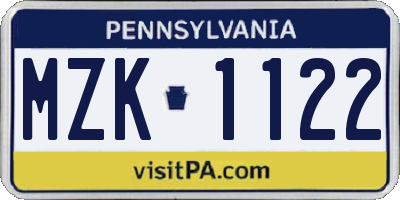 PA license plate MZK1122