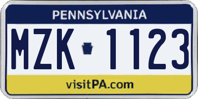 PA license plate MZK1123
