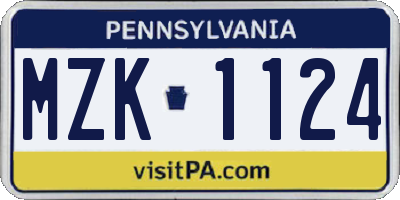 PA license plate MZK1124