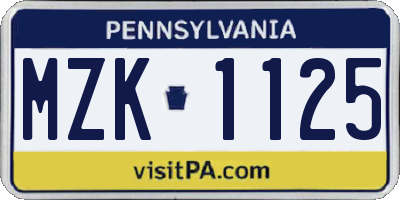 PA license plate MZK1125
