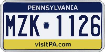 PA license plate MZK1126