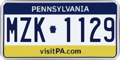 PA license plate MZK1129
