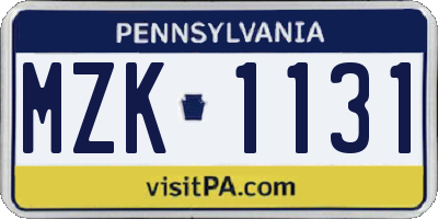 PA license plate MZK1131