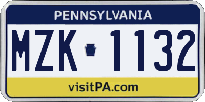 PA license plate MZK1132