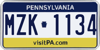 PA license plate MZK1134