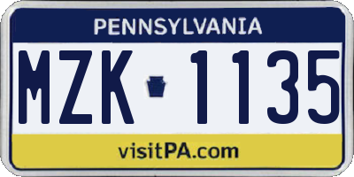 PA license plate MZK1135