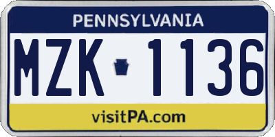 PA license plate MZK1136