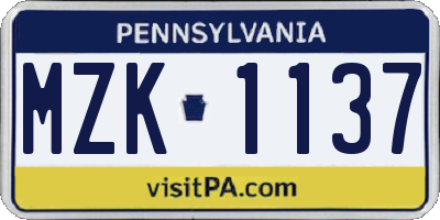 PA license plate MZK1137