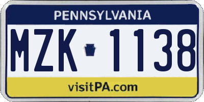 PA license plate MZK1138