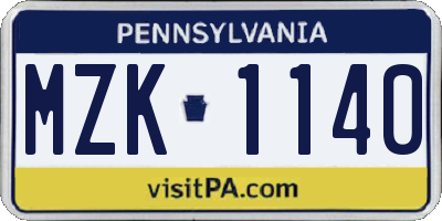PA license plate MZK1140