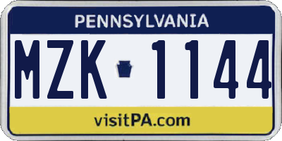 PA license plate MZK1144