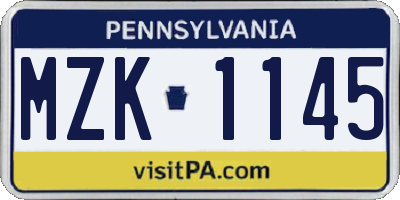 PA license plate MZK1145