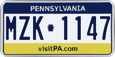 PA license plate MZK1147