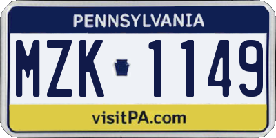 PA license plate MZK1149
