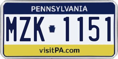 PA license plate MZK1151