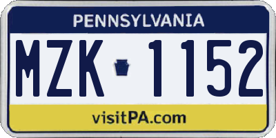 PA license plate MZK1152