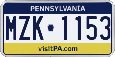 PA license plate MZK1153