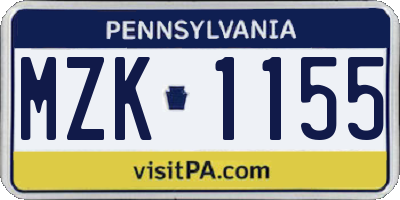PA license plate MZK1155