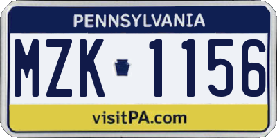 PA license plate MZK1156
