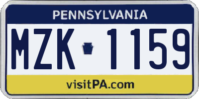 PA license plate MZK1159