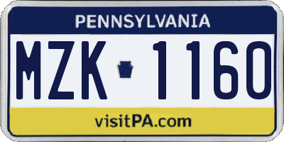 PA license plate MZK1160