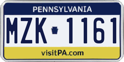PA license plate MZK1161