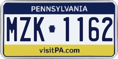 PA license plate MZK1162