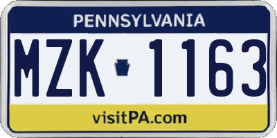 PA license plate MZK1163