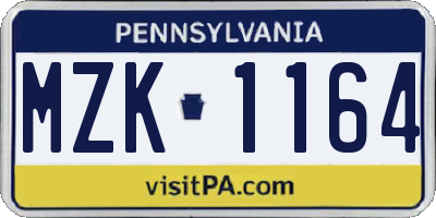 PA license plate MZK1164