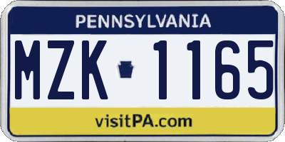 PA license plate MZK1165