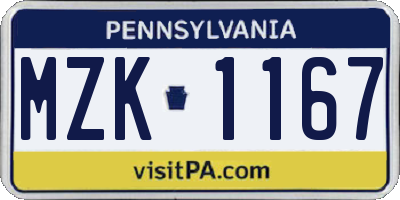 PA license plate MZK1167