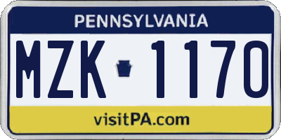 PA license plate MZK1170