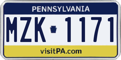 PA license plate MZK1171
