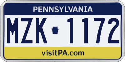 PA license plate MZK1172
