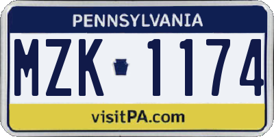 PA license plate MZK1174