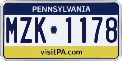 PA license plate MZK1178