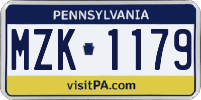 PA license plate MZK1179